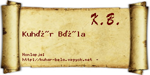Kuhár Béla névjegykártya